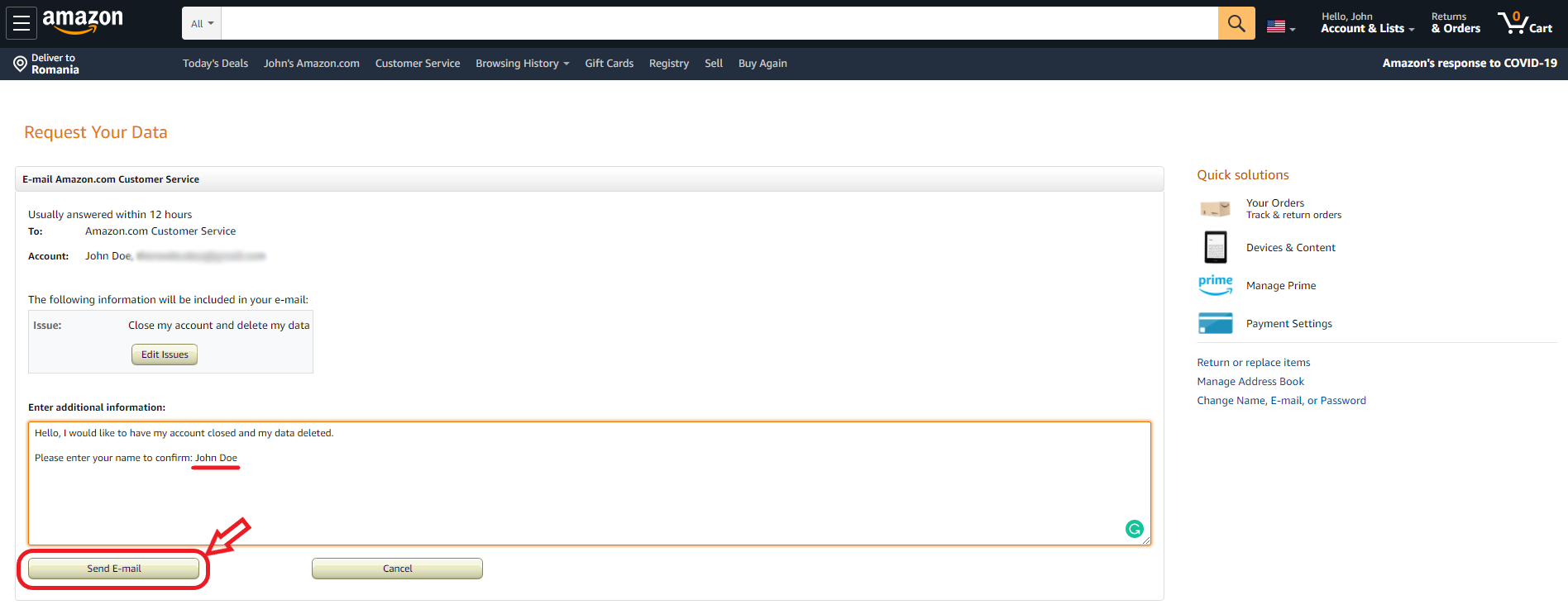 how to delete amazon account via email step 4